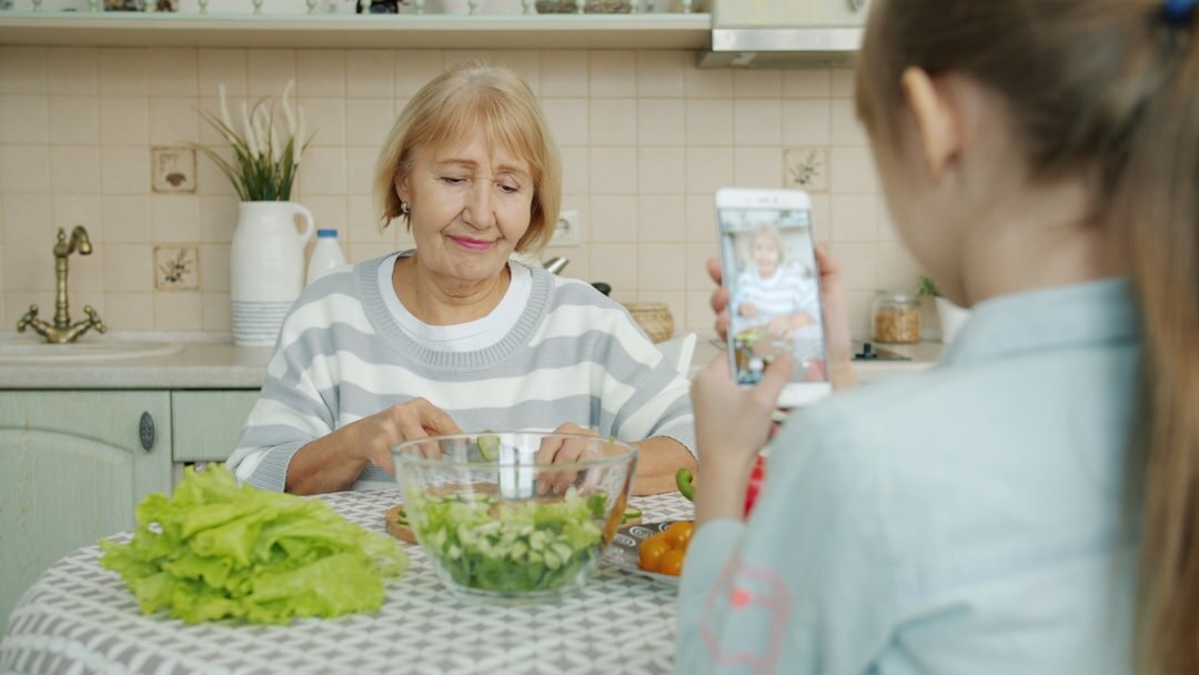 Danish grandmother telling a story to her grandchild in a kitchen